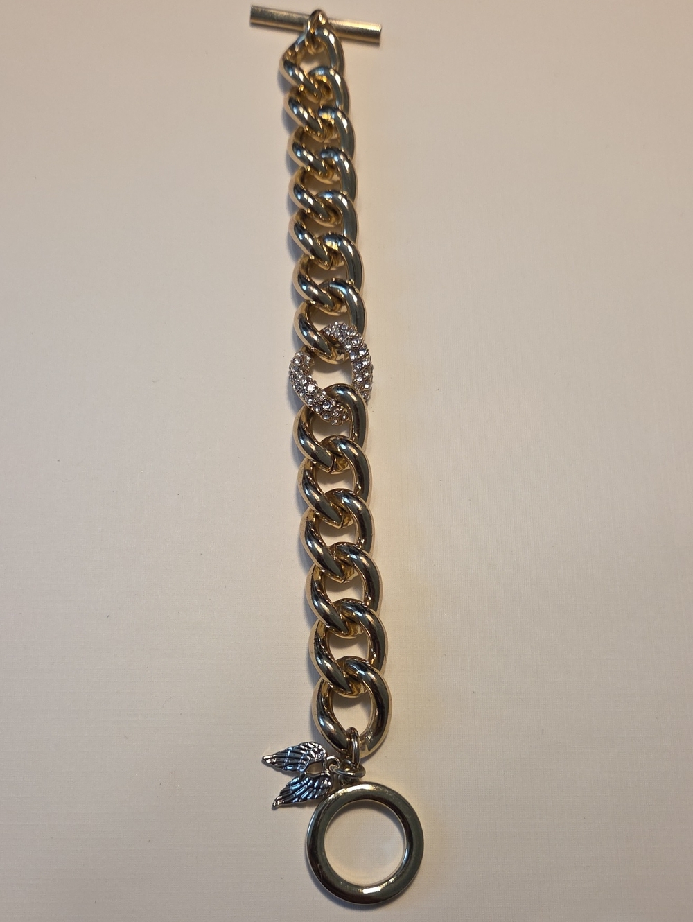 Vintage Victoria Secret Gold-Tone Chunky Chain Bracelet Crystal Angle Wing Charm